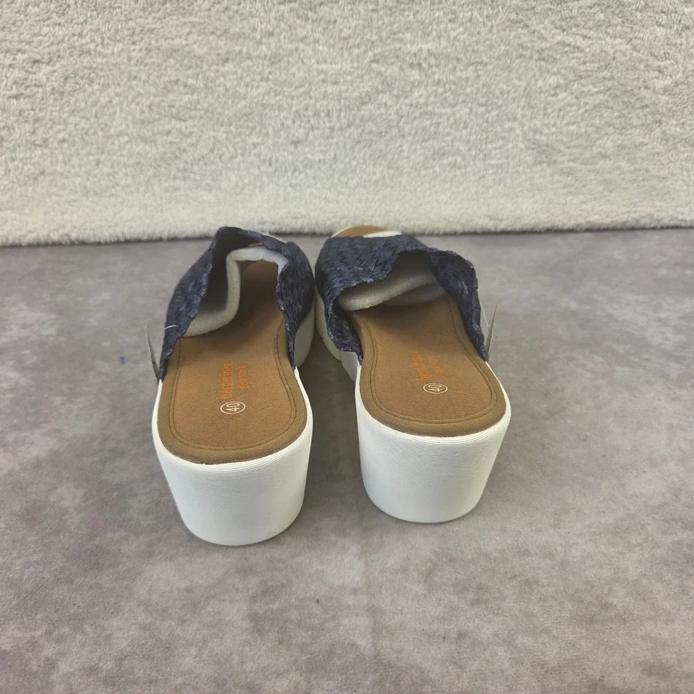 Bernie Mev New York Woven Platform Wedge Sandals Navy Blue Vegan Womens 40